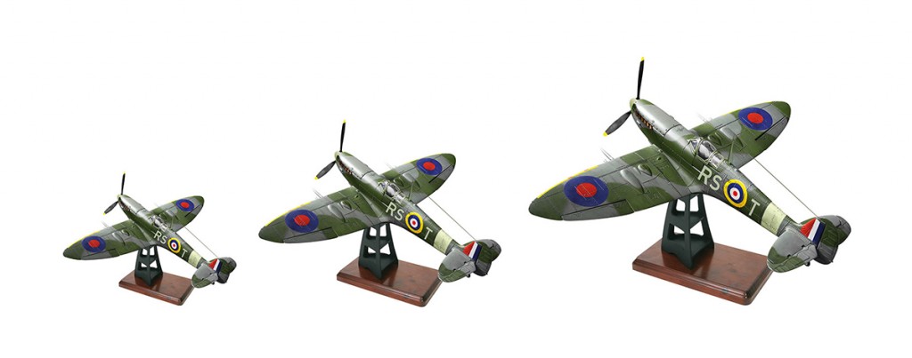 Image of 3 Spitfire plane models, for blog about tips for scale modelling
