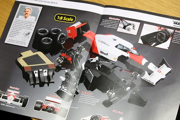 Image of detailed model magazine - part of the Senna McLaren MP4/4 model kit from DeAgostini ModelSpace