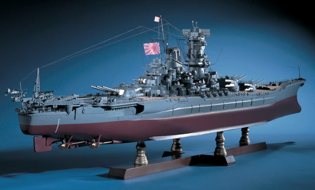 Image of the ModelSpace 1:250 Battleship Yamato scale model, as a cover image for a blog about the history of battleships prior to being defeated by aerial attacks.