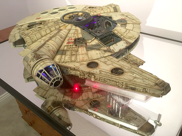 Image of Mark's completed De Agostini ModelSpace 1:1 prop replica Millennium Falcon scale model, included in a blog about the ModelSpace December scale modeller of the month - Mark Warren.