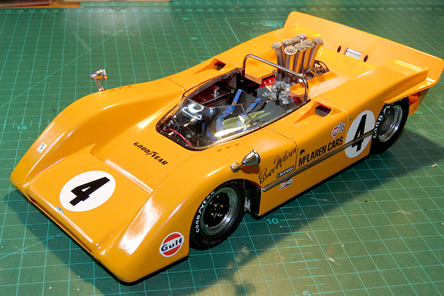 Image of a McLaren M8 scale model, as part of a blog about the ModelSpace April scale modeller of the month - Malcolm Stock.