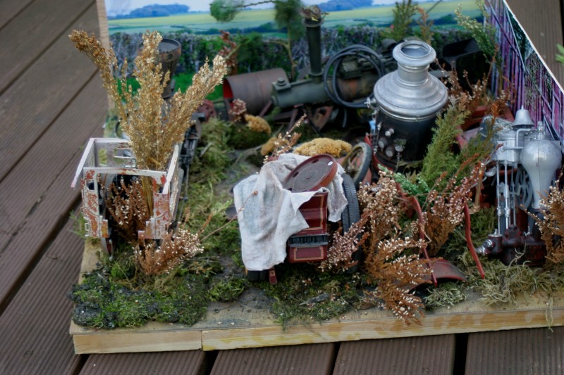 Image of kit bashed locomotive graveyard, as part of a blog about how to kit bash scale models.