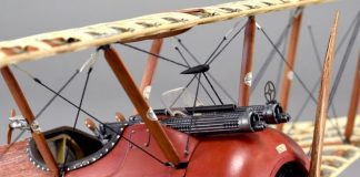 Image of DeAgostini ModelSpace 1:16 scale Sopwith Camel model plane, as part of a blog about the Sopwith Camel's WWI history.