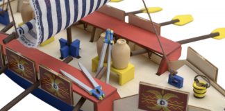 Image of the DeAgostini ModelSpace Roman Galley scale model, as part of a blog about the Roman Galley's history.